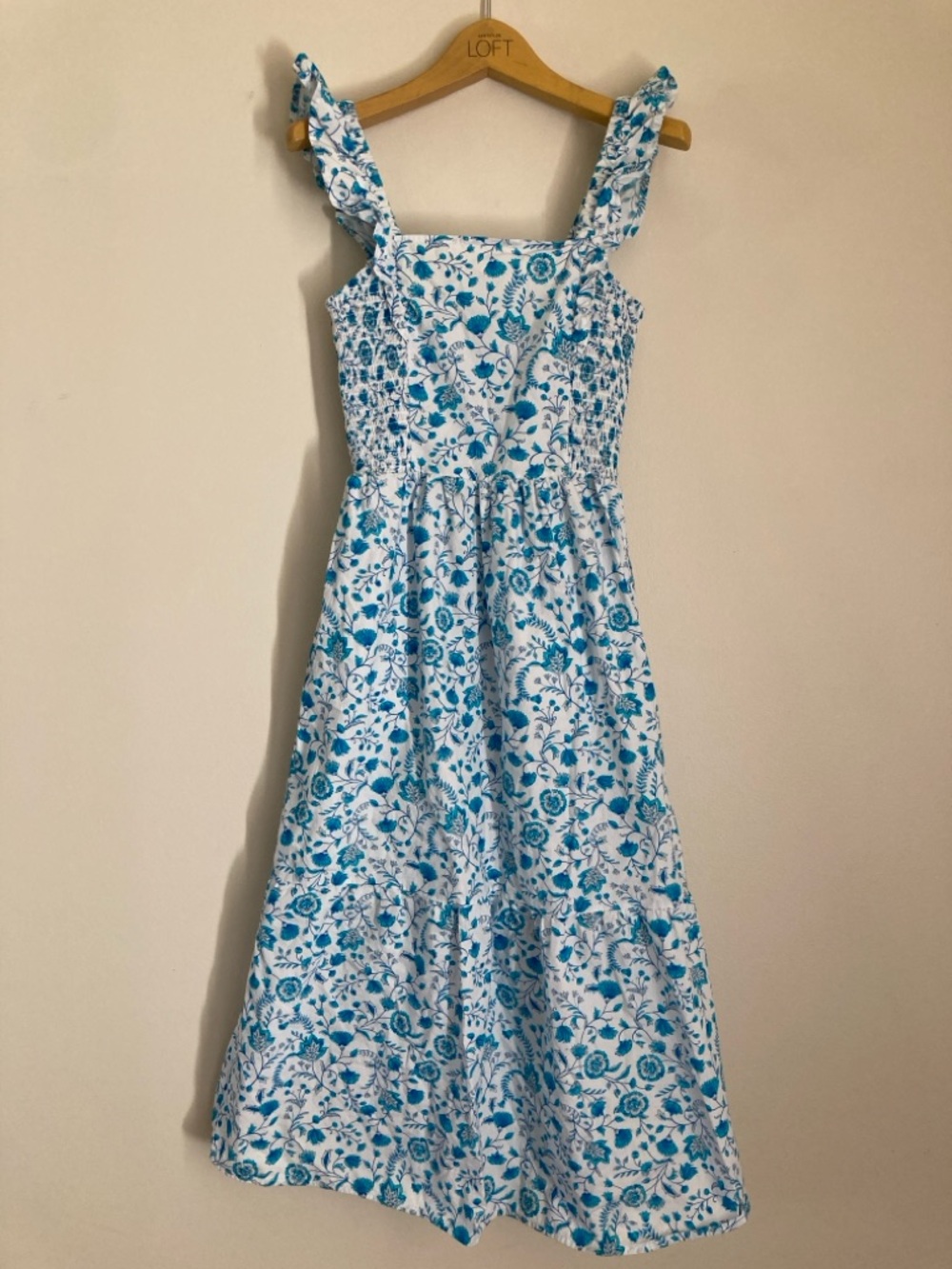 Draper James White and Teal Floral Sundress with Ruffle Straps